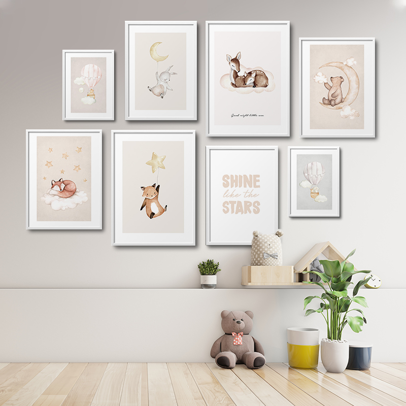 Baby Nursery Hot Air Balloon - Bear Fox Bunny Hot Air Balloon