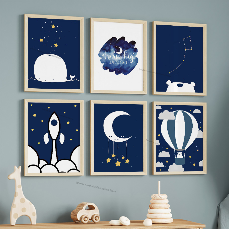 Baby Nursery Hot Air Balloon - Cartoon Hot Air Balloon Rocket Moon