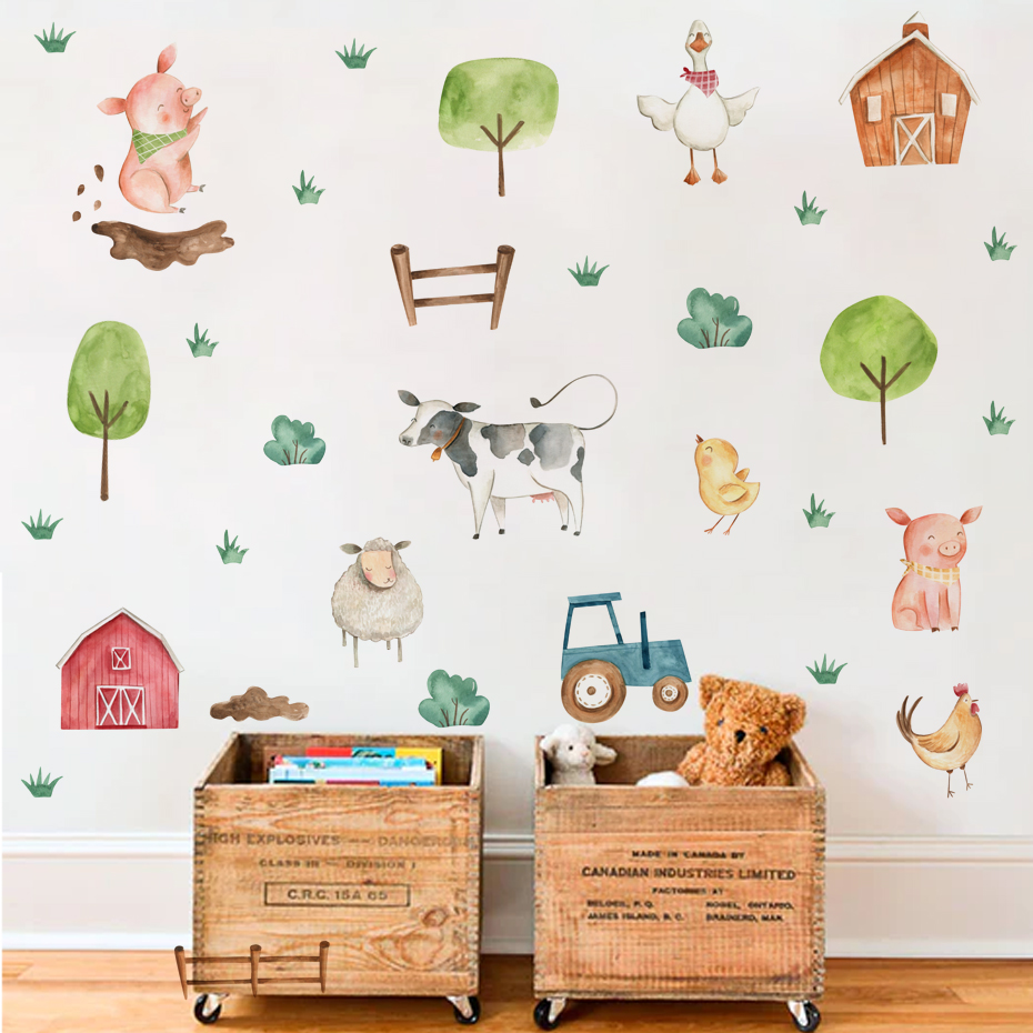 Baby Nursery Furniture - Boho Watercolor Cute Farm Animals Pig