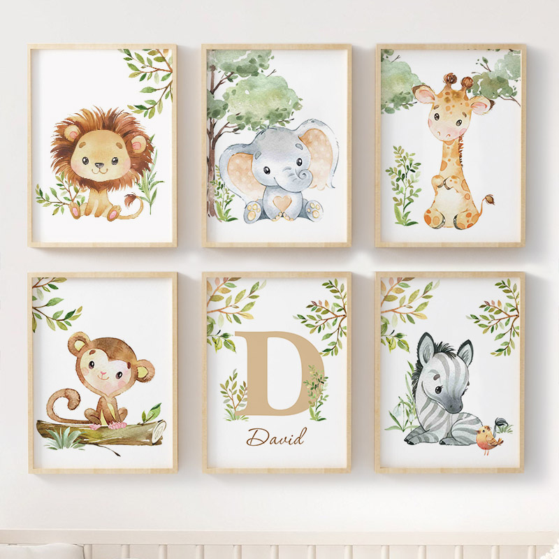 Baby Nursery Jungle Animals - Lion Elephant Giraffe Monkey Zebra Nursery
