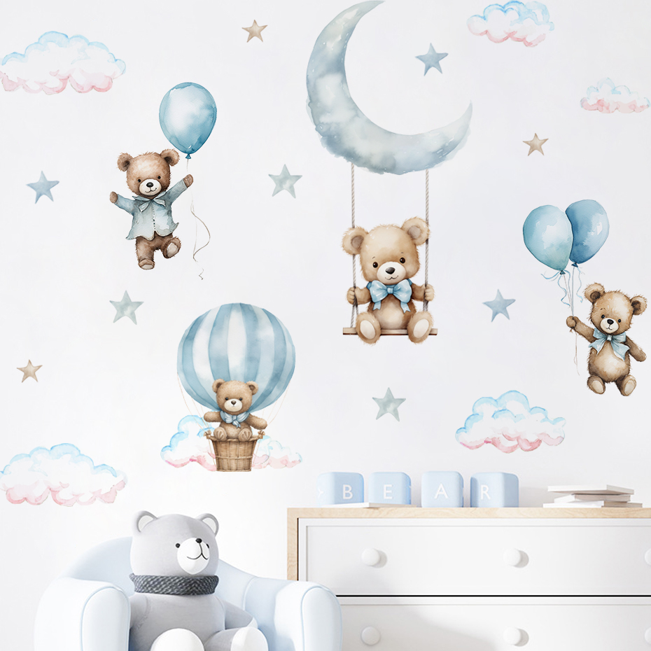 Baby Nursery Furniture - Watercolor Bear Hot Air Balloon Cloud