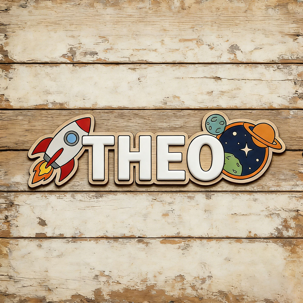 Baby Nursery Room - Personalized Space Rocket Name Sign for