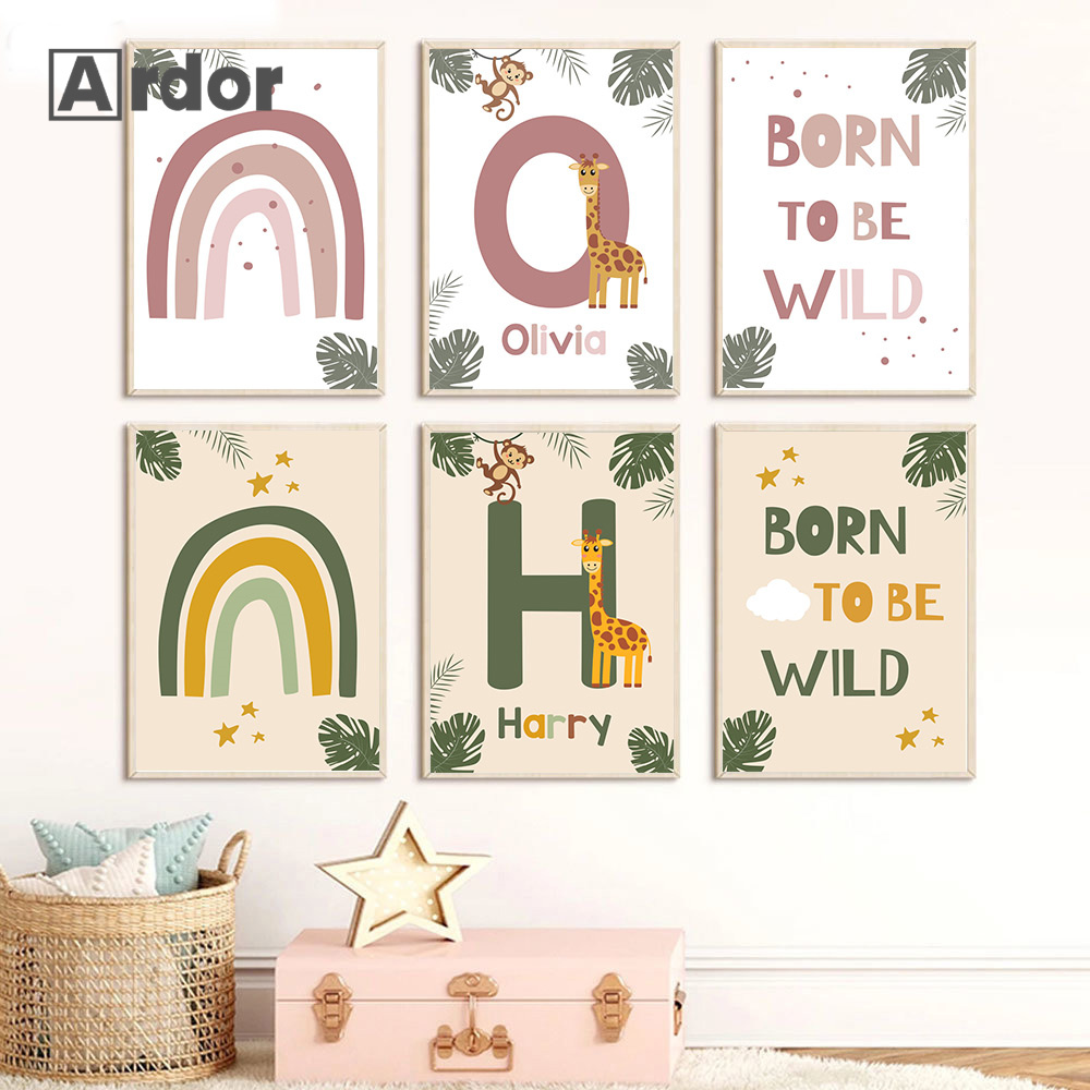Baby Nursery Jungle Animals - Nordic Jungle Animal Posters Custom Name