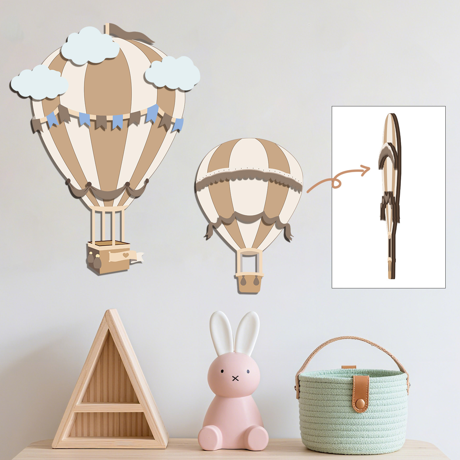 Baby Nursery Hot Air Balloon - Neutral Hot Air Balloon Wooden Wall