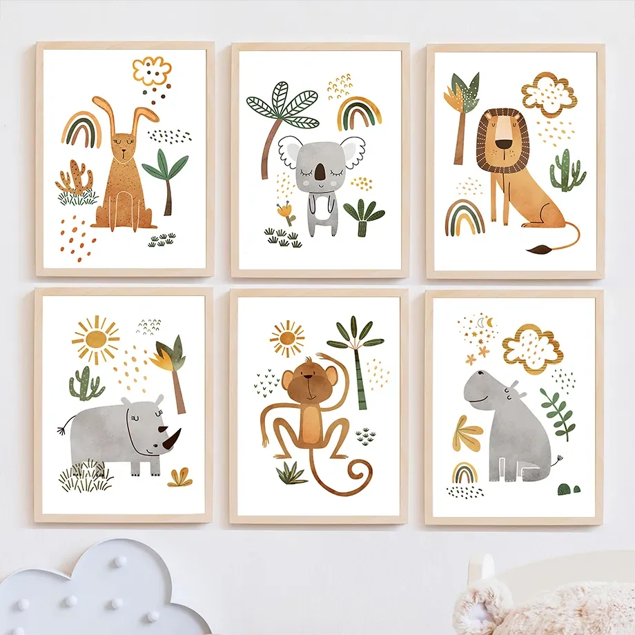 Baby Nursery Jungle Animals - Jungle Animal Lion Elephant Giraffe Rhino