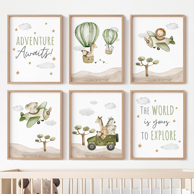 Baby Nursery Hot Air Balloon - Hot Air Balloon Animals Posters Canvas