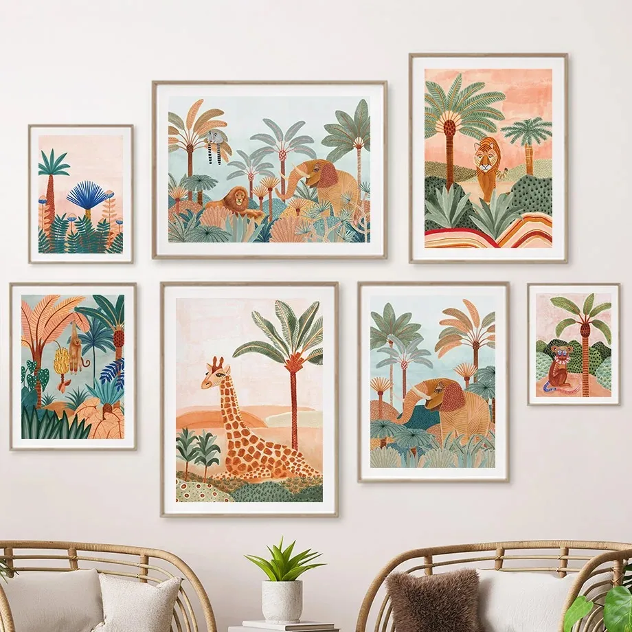 Baby Nursery Jungle Animals - Boho Jungle Animals Tiger Monkey Giraffe