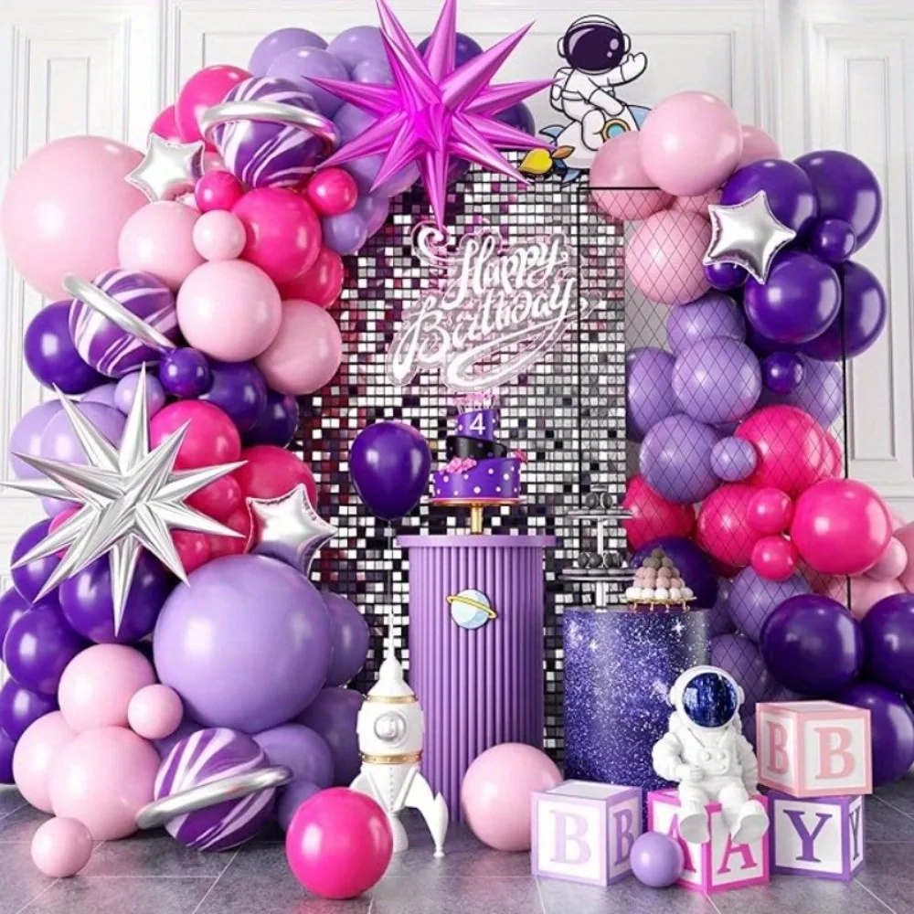 Baby Nursery Hot Air Balloon - 111Pcs Hot Pink Purple Latex Balloons