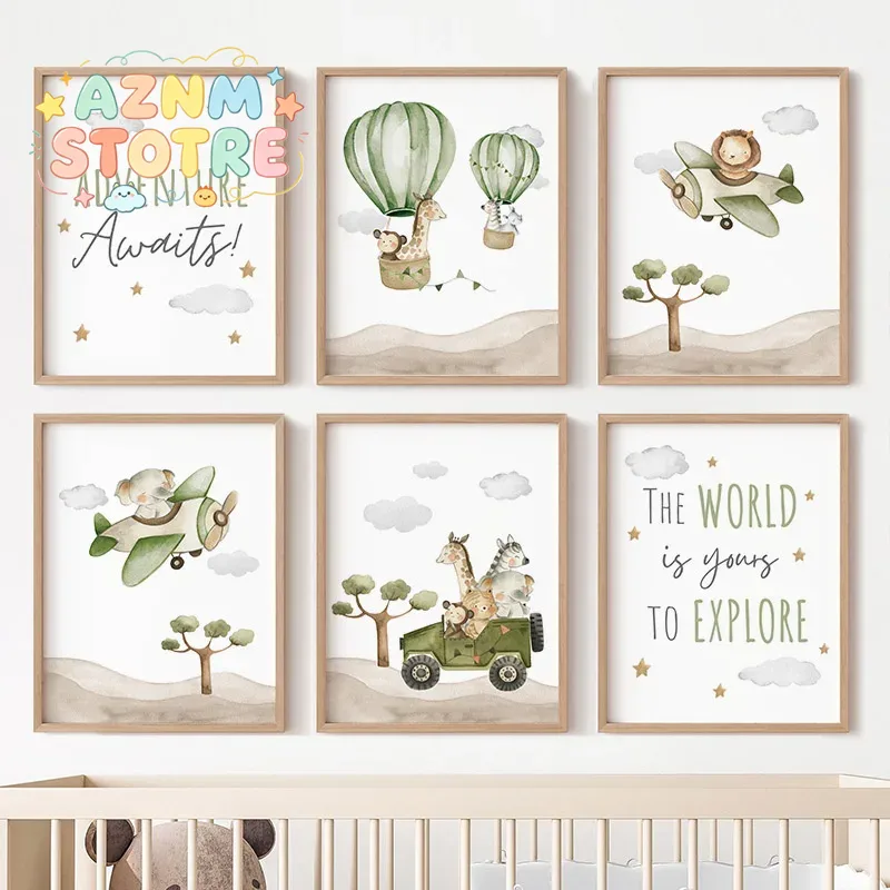 Baby Nursery Hot Air Balloon - Hot Air Balloon Animals Posters Canvas