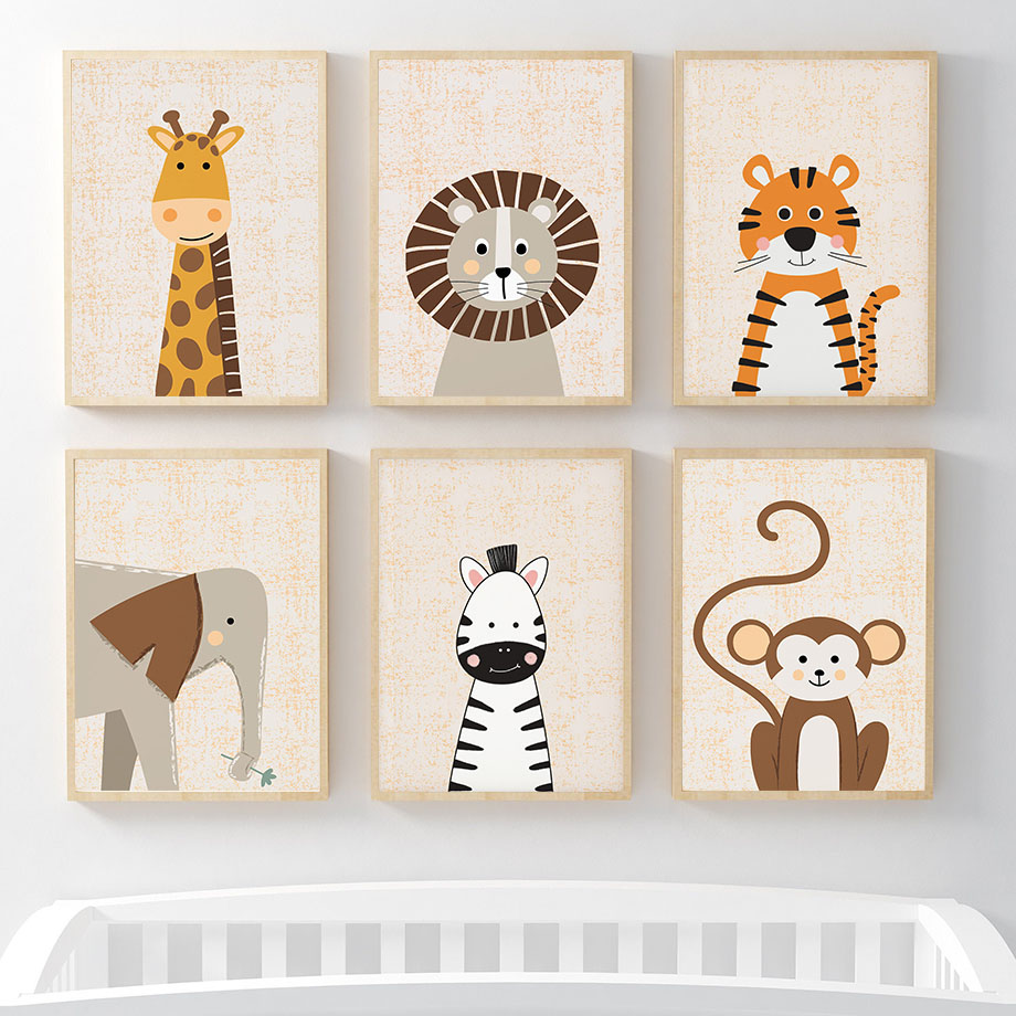 Baby Nursery Jungle Animals - Lion Giraffe Elephant Zebra Monkey Nursery