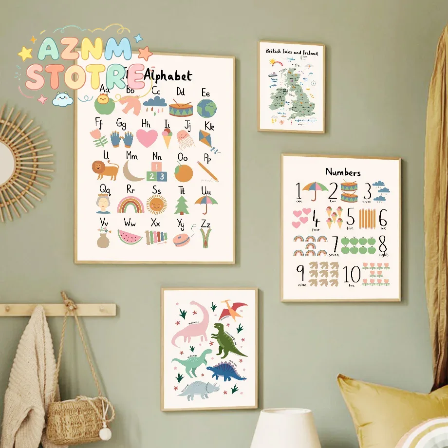 Baby Nursery Room - Animal World Map Dinosaur Alphabet Number