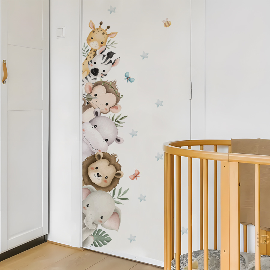 Baby Nursery Jungle Animals - Door Stickers Watercolor Cute Jungle Animals
