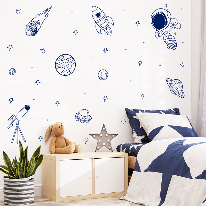 Baby Nursery Furniture - Cartoon Universe Astronaut Planet Rocket Wall