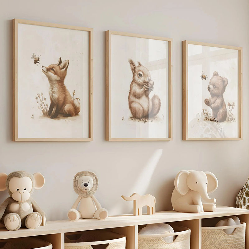 Baby Nursery Animal Prints - Bear Rabbit Fox Deer Squirrel Mouse