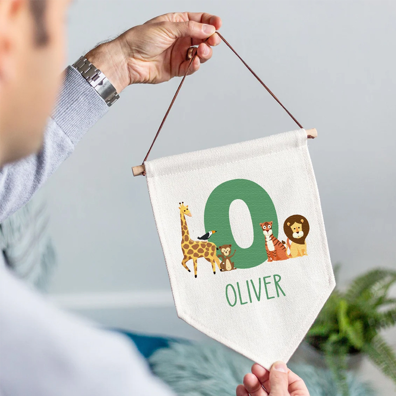 Baby Nursery Jungle Animals - Personalised Name Jungle Animal Pennant Flag