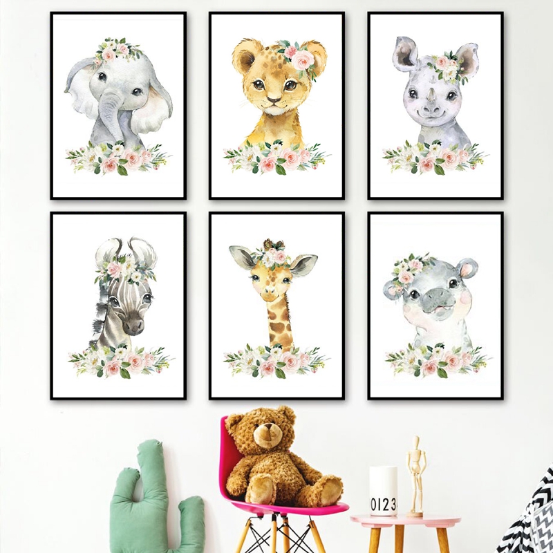 Floral Jungle Animals Canvas P - đánh giá và giá Baby Nursery Animal Prints