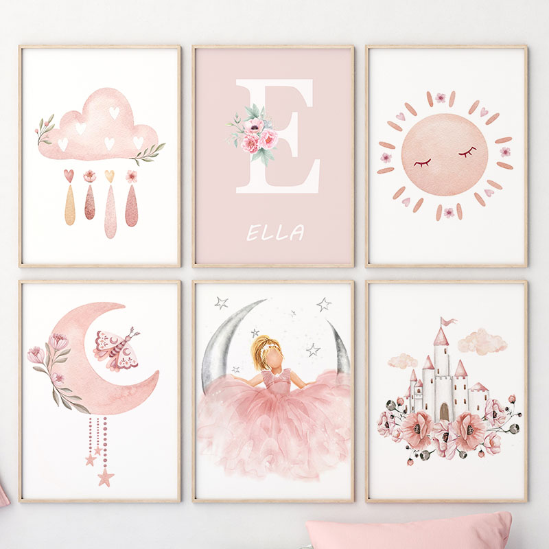 Pink Angel Girl Sun Moon Cloud - đánh giá và giá Baby Nursery Animal Prints