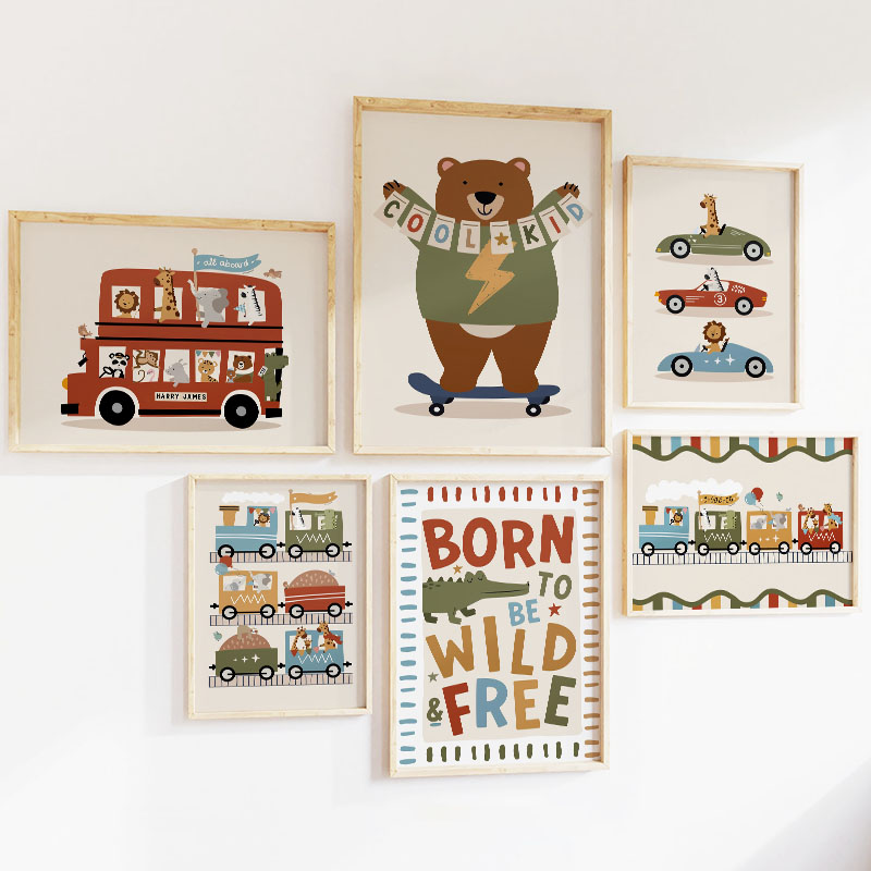 Funny Cartoon Animals Car Bus  - đánh giá và giá Baby Nursery Animal Prints