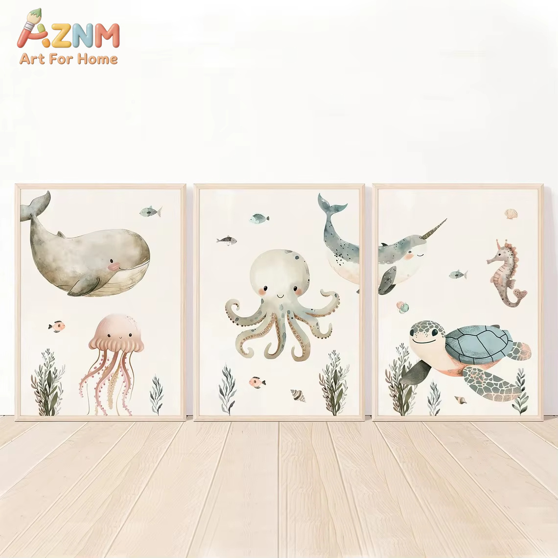 AZNM Watercolor Cute Ocean Ani - đánh giá và giá Baby Nursery Animal Prints