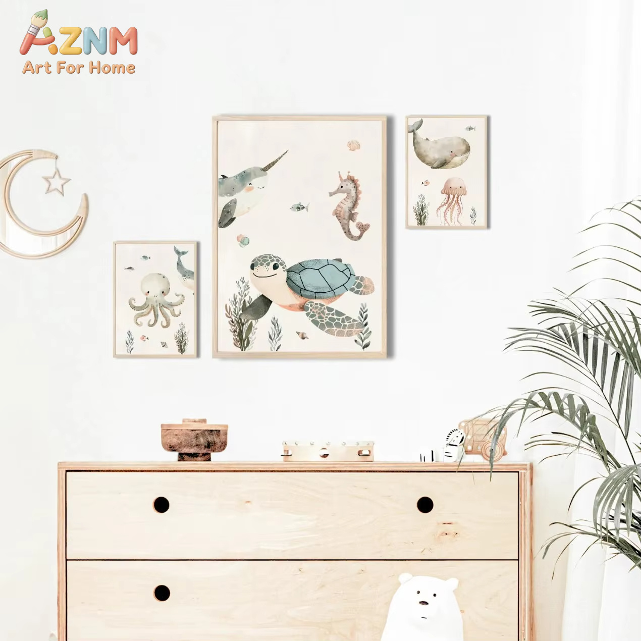 AZNM Watercolor Cute Ocean Ani - đánh giá và giá Baby Nursery Animal Prints