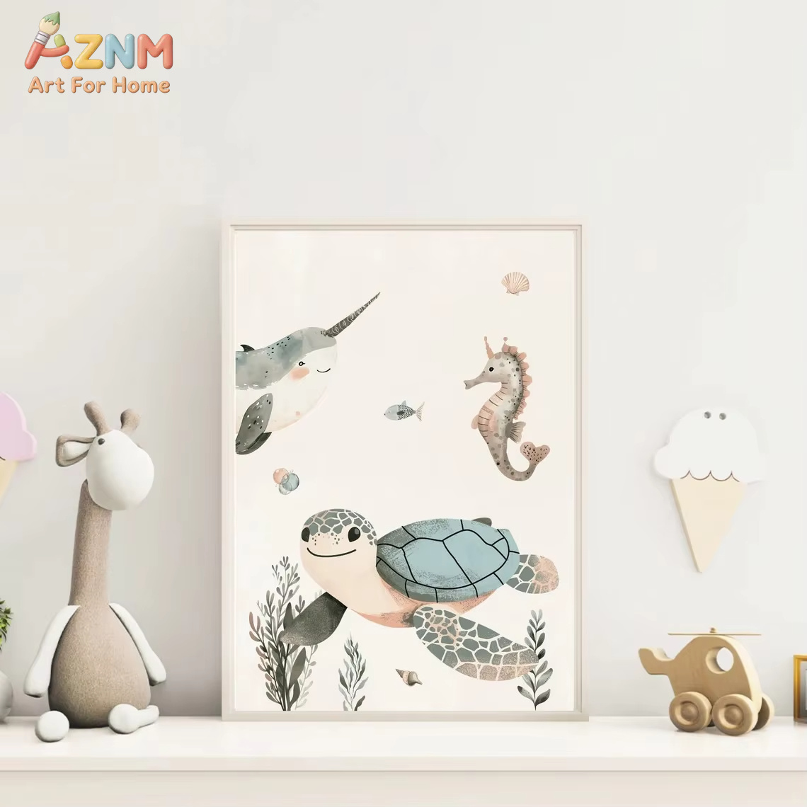 AZNM Watercolor Cute Ocean Ani - đánh giá và giá Baby Nursery Animal Prints