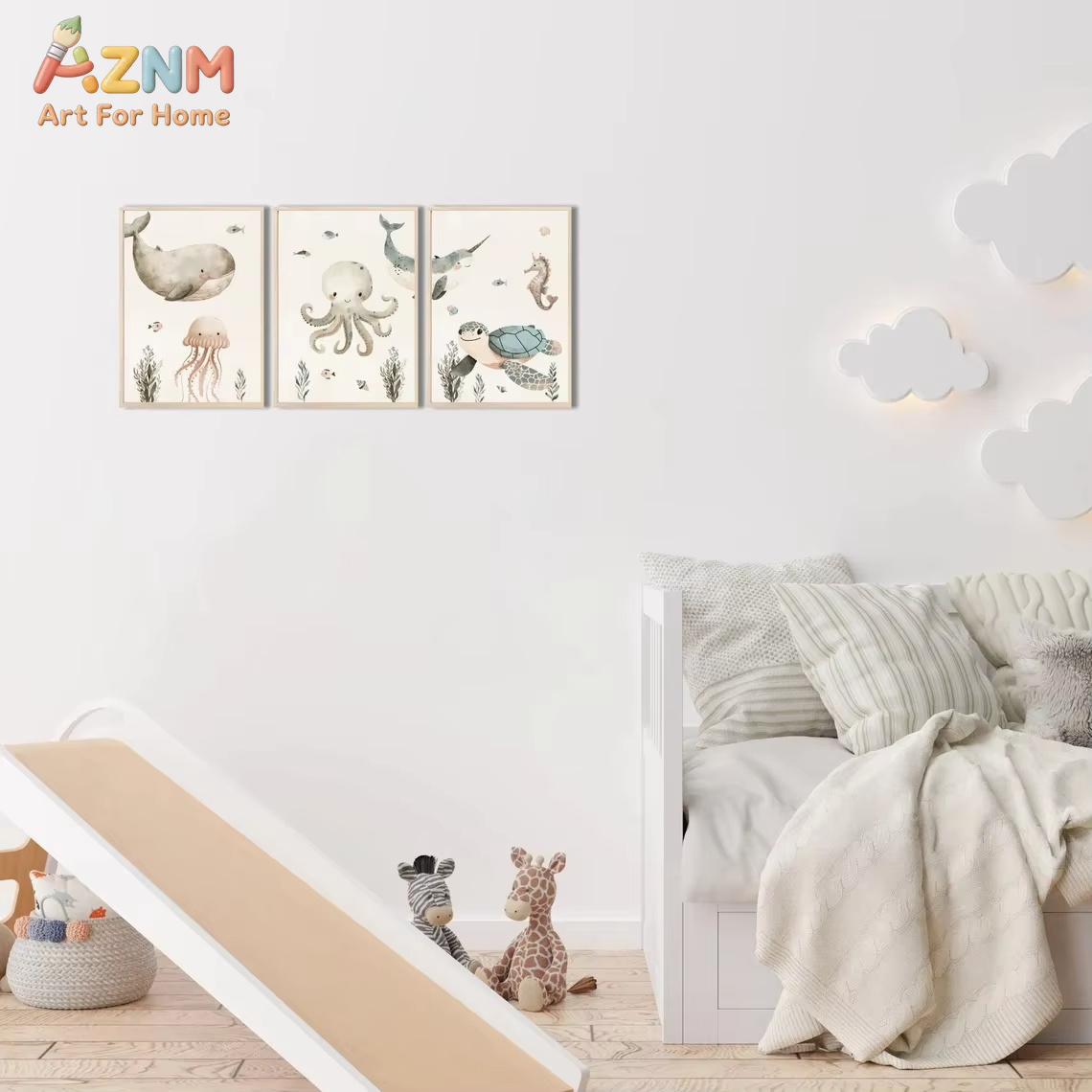 AZNM Watercolor Cute Ocean Ani - đánh giá và giá Baby Nursery Animal Prints