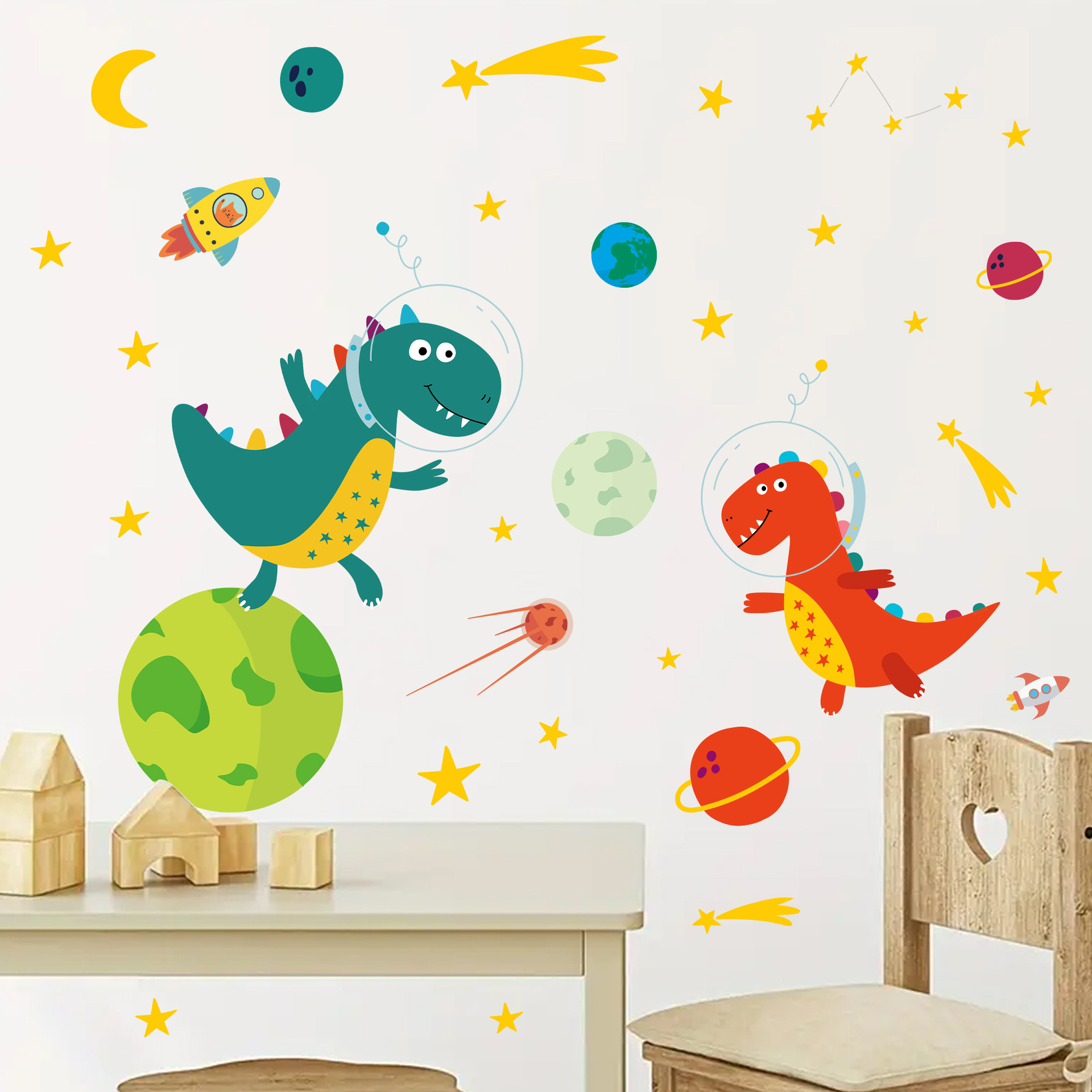 Space Astronaut Dinosaur Wall  - đánh giá và giá Baby Nursery Package