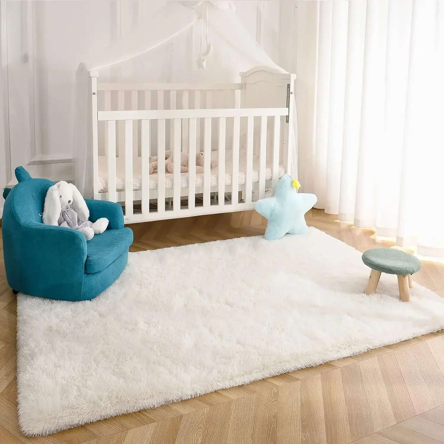 Fluffy Cream White Woolen Rug  - đánh giá và giá Baby Nursery Rug