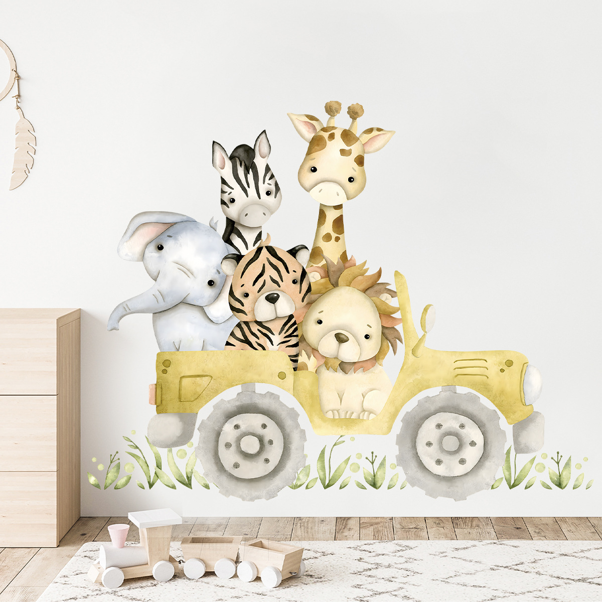 Cute Animals Drive Jeep Wall S - đánh giá và giá Baby Nursery Package
