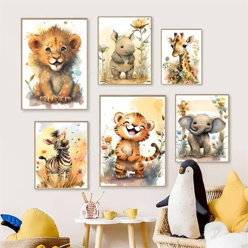 Watercolor Lion Giraffe Tiger  - đánh giá và giá Baby Nursery Animal Prints