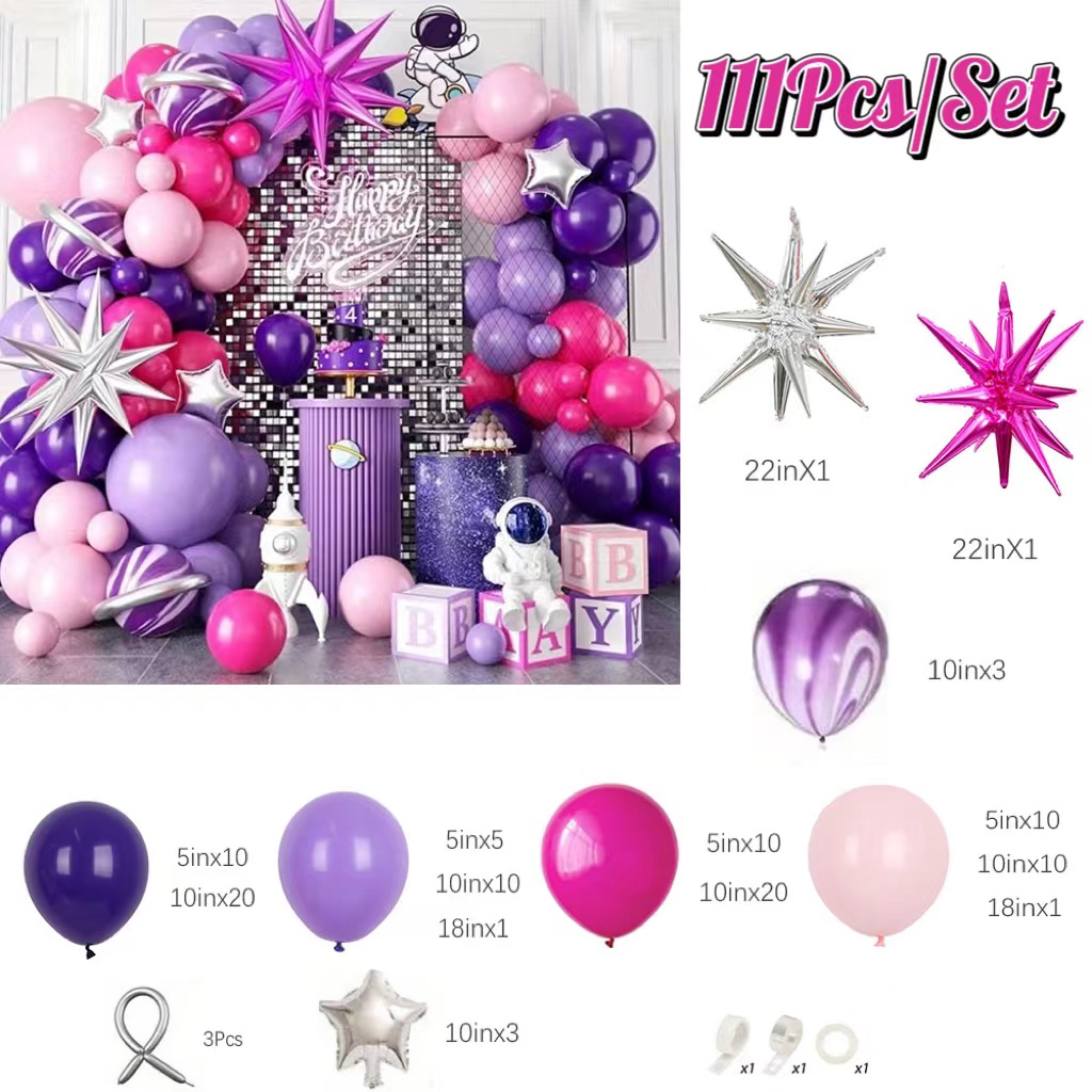 111Pcs Hot Pink Purple Latex B - đánh giá và giá Baby Nursery Hot Air Balloon