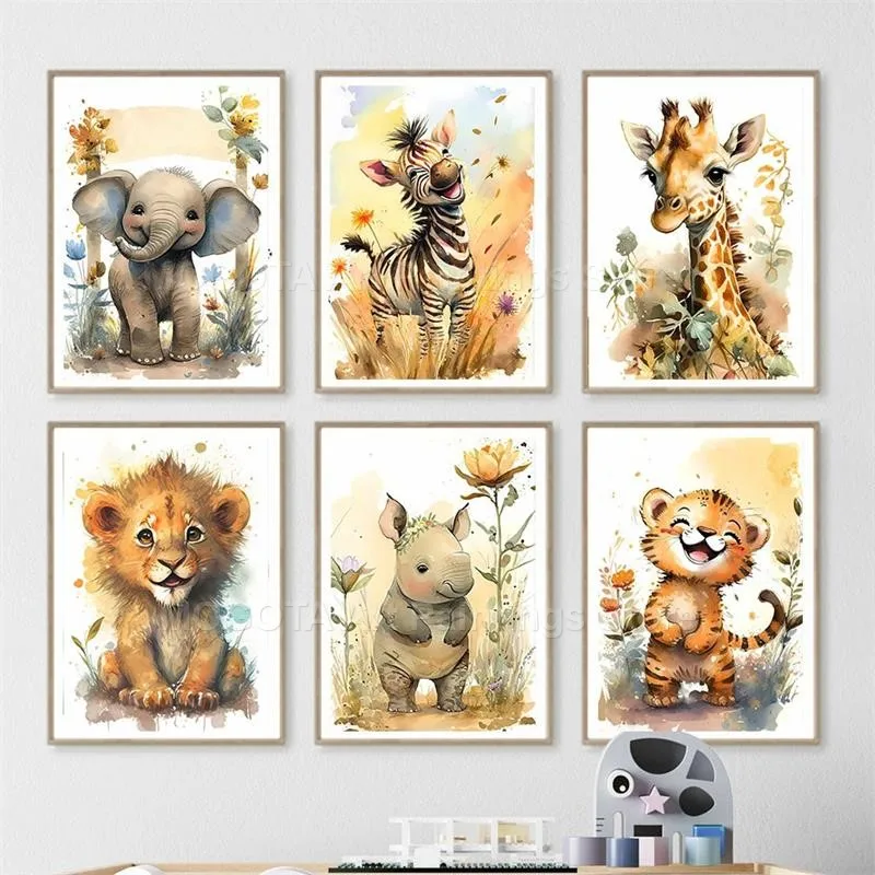 Watercolor Lion Giraffe Tiger  - đánh giá và giá Baby Nursery Animal Prints