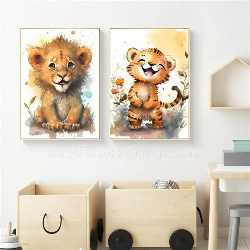 Watercolor Lion Giraffe Tiger  - đánh giá và giá Baby Nursery Animal Prints