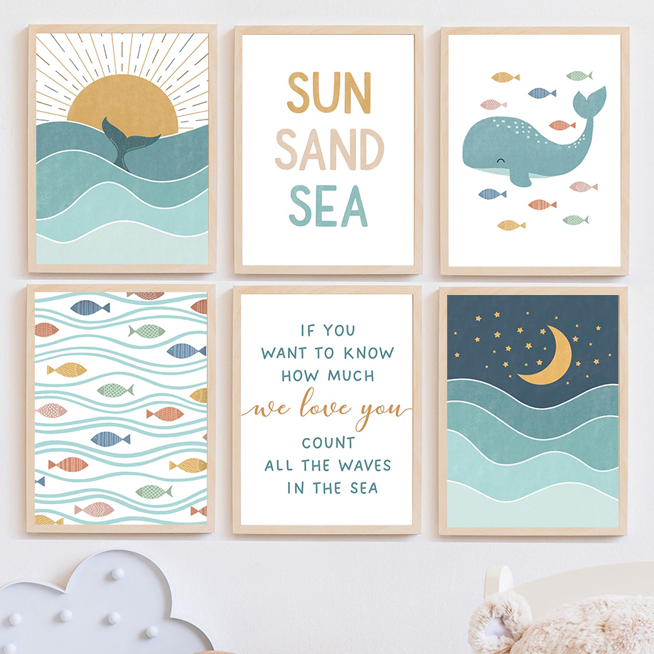 1pc frameless Fish Whale Seagu - đánh giá và giá Baby Nursery Quotes Wall Art