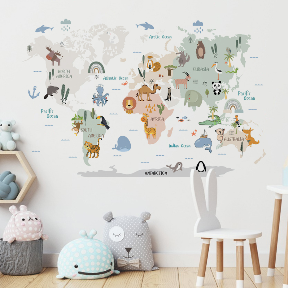 Watercolor  Cartoon World Map  - đánh giá và giá Baby Nursery Package