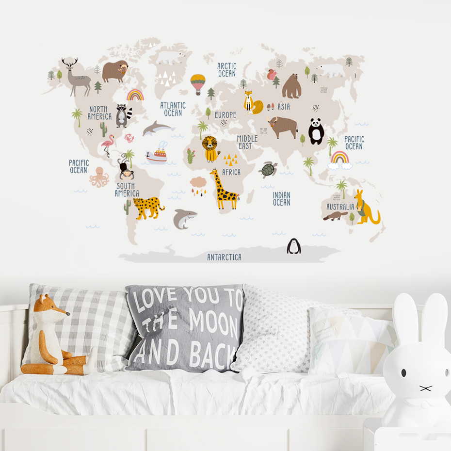 Watercolor  Cartoon World Map  - đánh giá và giá Baby Nursery Package