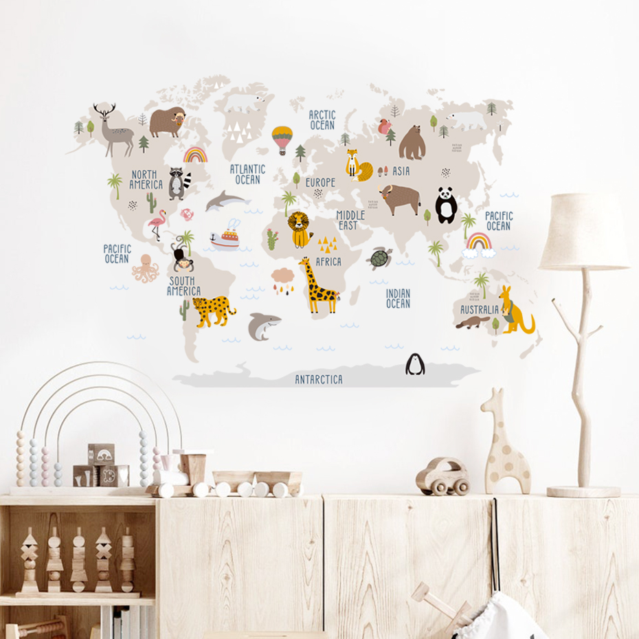 Watercolor  Cartoon World Map  - đánh giá và giá Baby Nursery Package