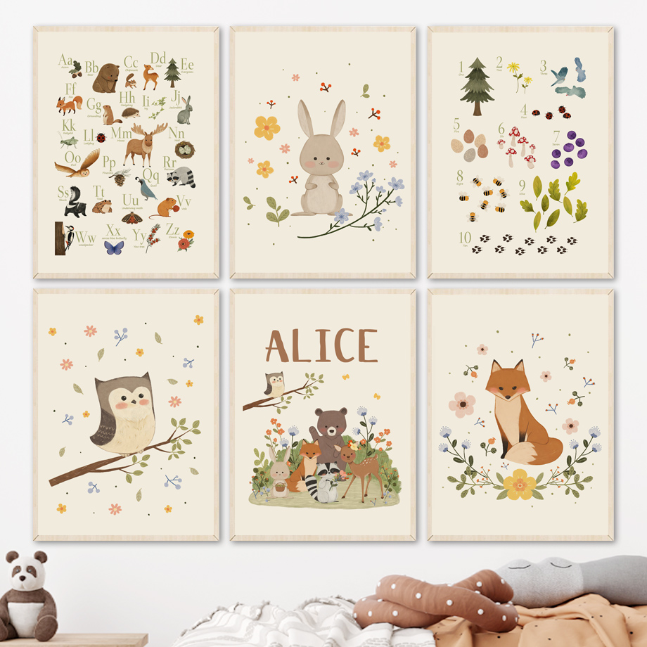 1pc frameless Cute Rabbit Fox  - đánh giá và giá Baby Nursery Animal Prints